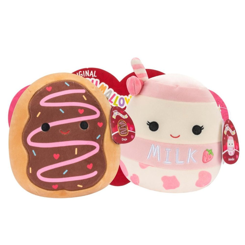 8 inch Squishmallows Deja the Donut & Amelie the Strawberry Milk Plush Duo